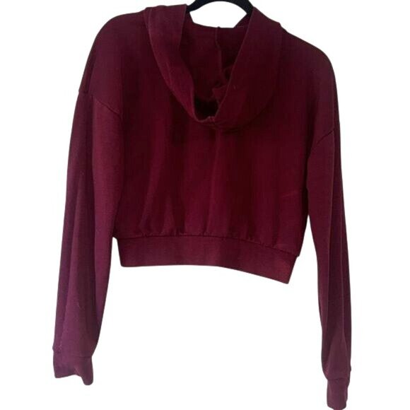 Forever 21 Burgundy Cropped Hoodie With Full Zip Closure - Size M - Picture 6 of 7